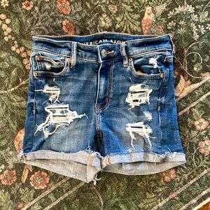 American Eagle Next Level Stretch High Waisted Distressed Denim Shorts